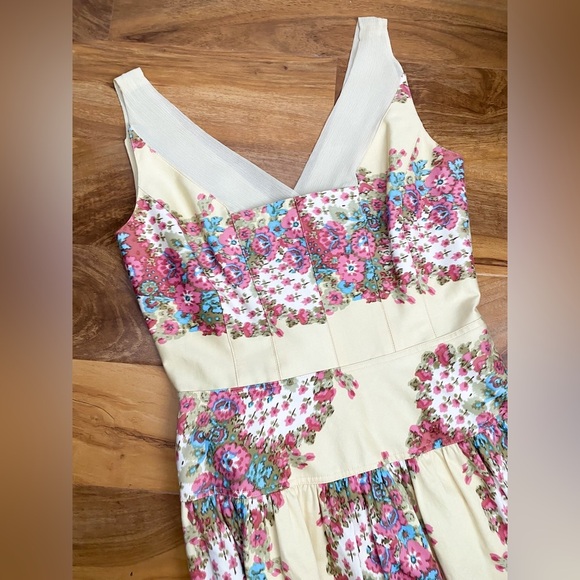 Kay Unger Floral Aline Dress Ivory Pink Formal Garden Wedding Event Victorian 2 - Picture 10 of 12